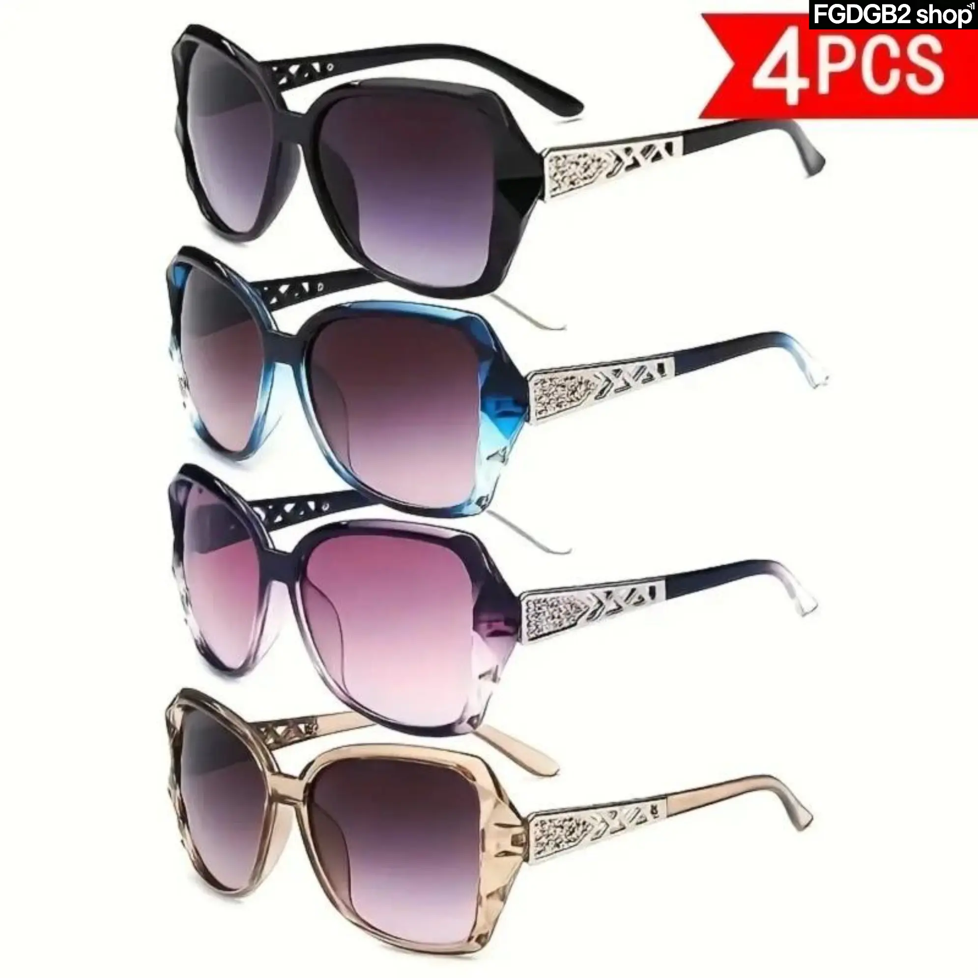4-Pack Y2K Retro Sunglasses for Women, Large Frame Hollow Temple Fashion Shades, UV Protection Lightweight Eyewear, Trendy Summer Glasses for Beach, Vacation, Travel, Outdoor & Daily Wear