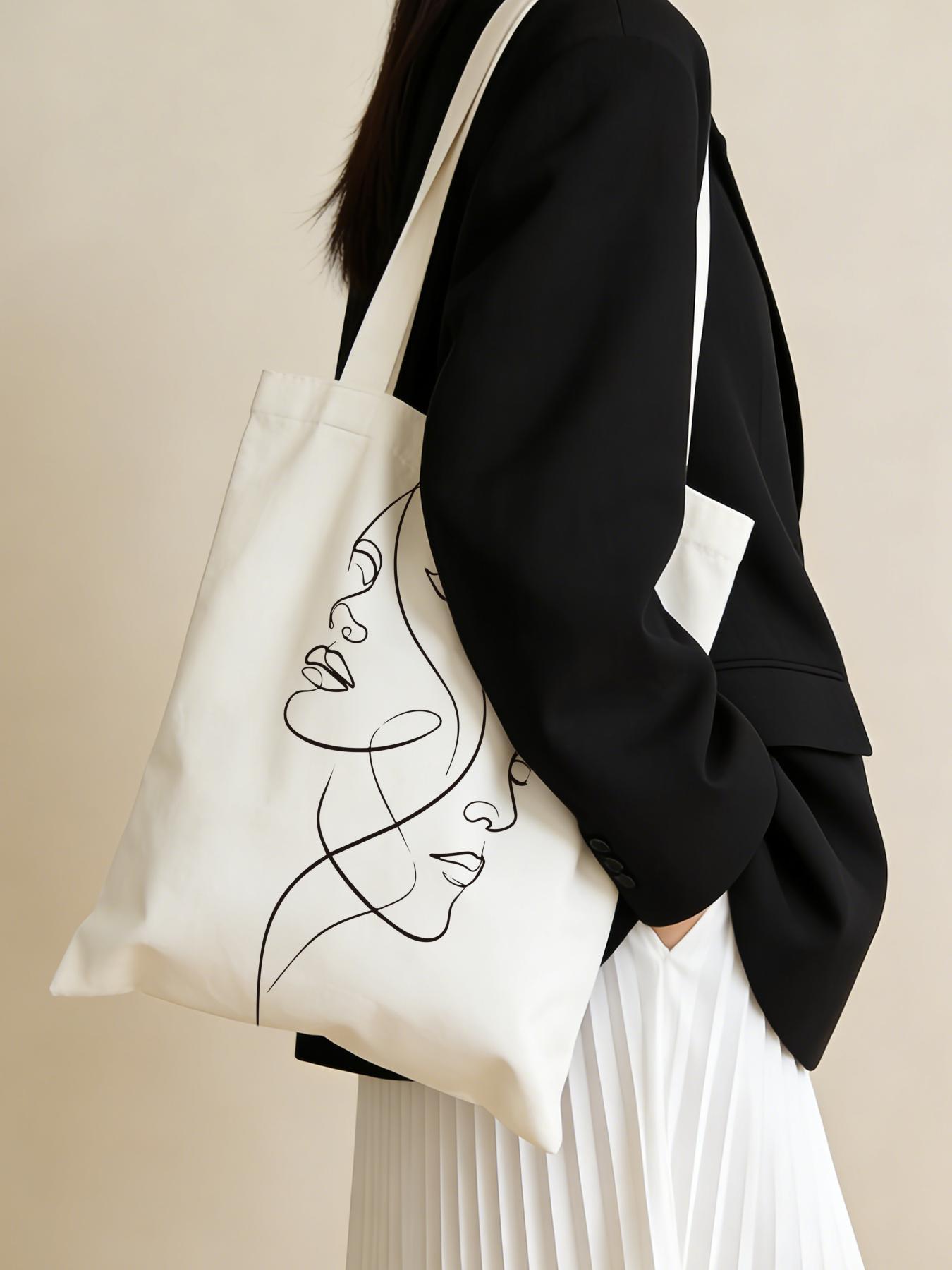 fashion Minimalism Storage Bags Canvas Double-Sided Print Tote Bag Large Capacity Shoulder Students Festive Fashion Eco Outdoor Picnic Travel High Quality Shopping Handbag Machine Washable Foldable Reusable