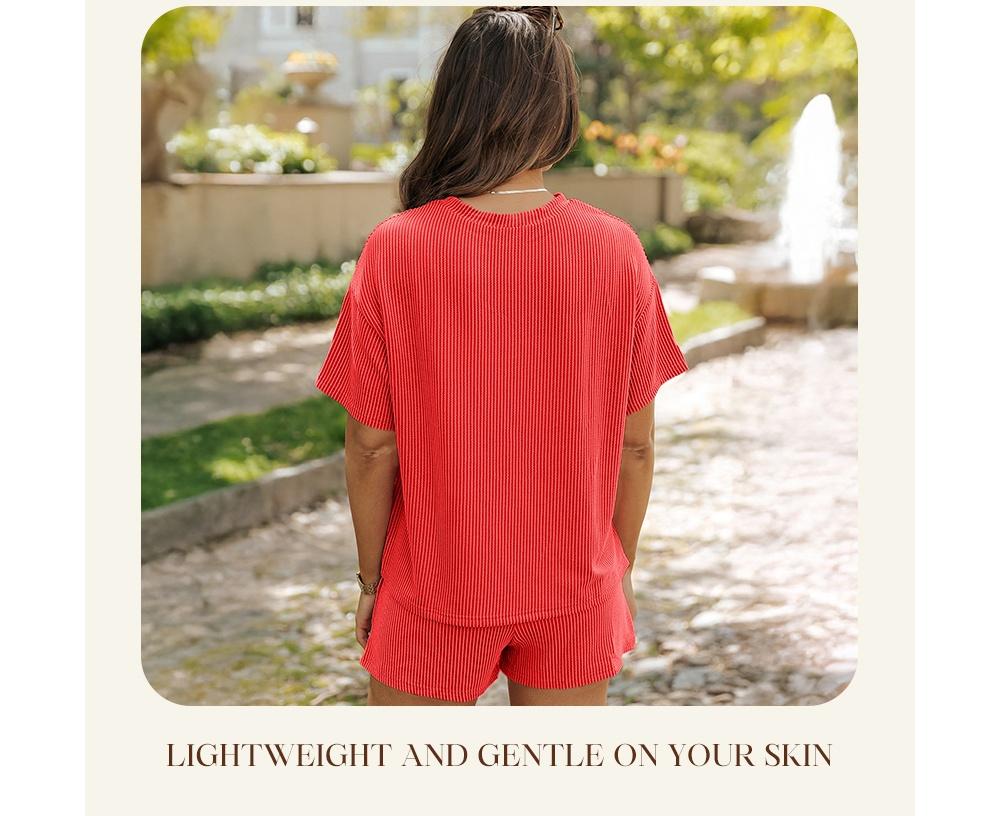 Asvivid Women's Summer Short Sleeve Twisted Thread Shirt & Shorts with Pockets Casual Pajamas Ribbed Textured Outfit Matching Lounge Set Asvivid Women's Summer Short Sleeve Twisted Thread Shirt & Shorts with Pockets Casual Pajamas Ribbed Textured Outfit Matching Lounge Set