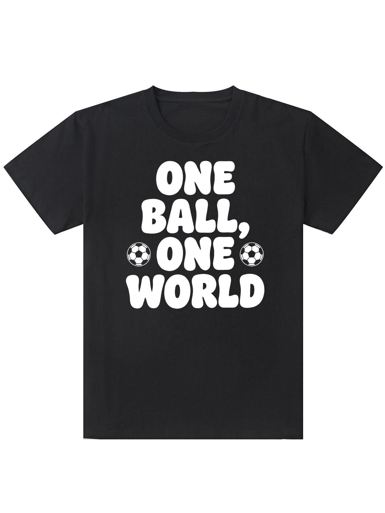 Men's Soccer Fan T-Shirt, 'one Ball, One World' Print, Casual Short Sleeve Top, Perfect Football Gift for Sports Enthusiasts