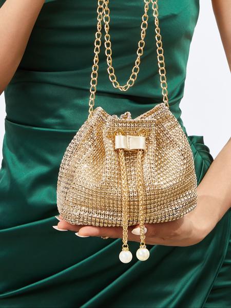 Elegant Rhinestone Evening Bag for Women, Party Style Chain Design, Bridesmaid & Bride Shoulder Clutch, All Season Fashion Accessory, Adjustable Strap Purse