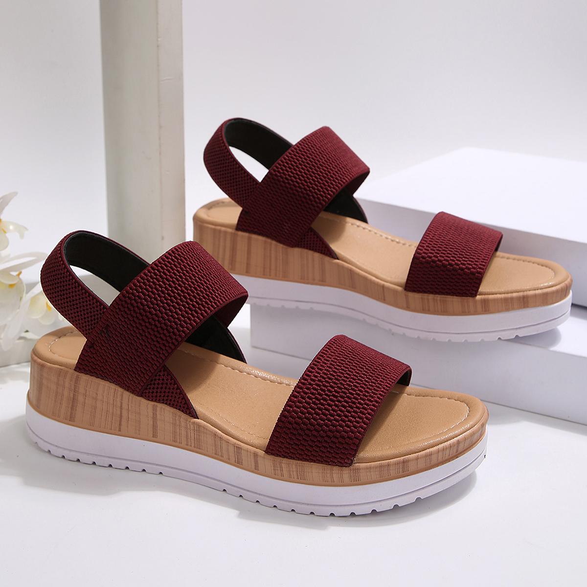Minimalist Stretchy Strap Slingback Wedge Sandals, Layer Platform Everyday Summer Footwear for Women, Strappy Wedge Sandals
