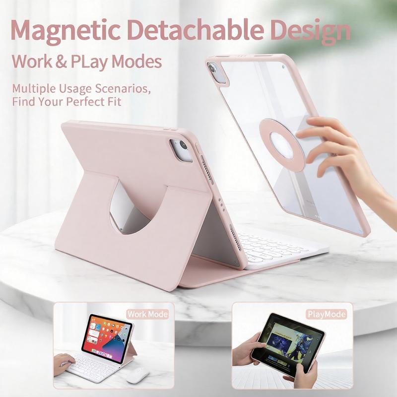 SPALLO Magnetic Spanish Ñ Keyboard Case for iPad A16 11th, 10th Generation, Compatible with iPad Pro M5 2025 & iPad Air 7th 2024, 6th, 5th, 4th Gen - 360 Rotatable Detachable Portable Keyboard - Backlit Wireless Español Keyboard Case with Mouse