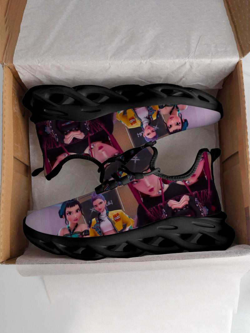 Kids K-Pop Monster Hunter Castle Print Casual Sports Shoes, Sporty Breathable Shoes, Breathable Mesh Upper, Eva Sole, Unisex, All Seasons, Comfortable Fit