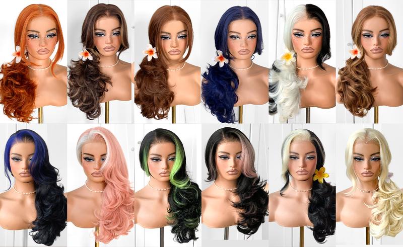 Feather Layered Hair Pre Plucked Cuting Style Long 13x6 Synthetic Lace Front Wig Wear and Go Glueless Natural Hairline Burgundy Blonde Black Wig