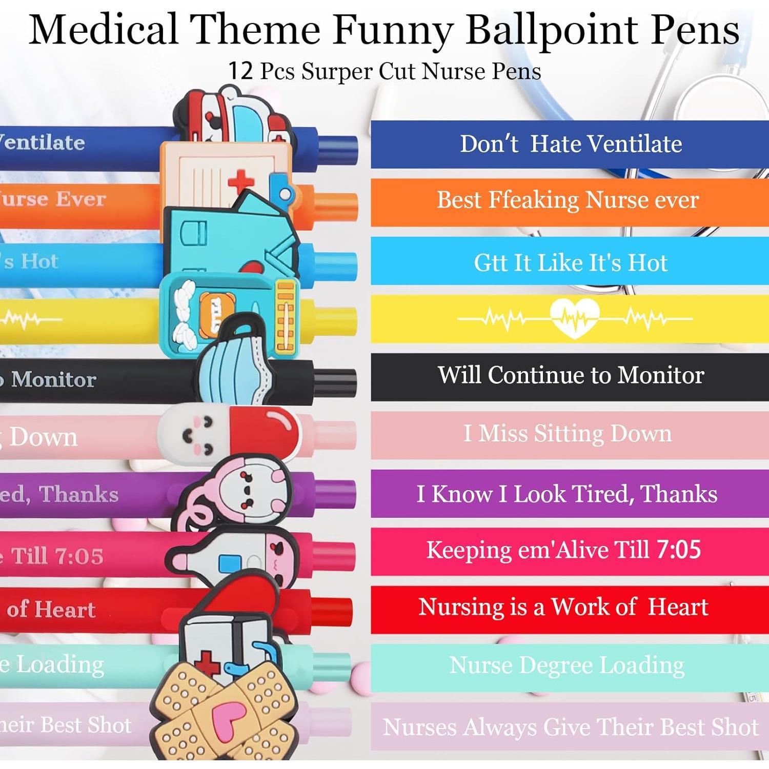 Nurse Pens Gifts,12-PC Creative  Pens for  with Funny Sayings Student Essentials Cna Accessories for Work (Nurse Pens, 12)