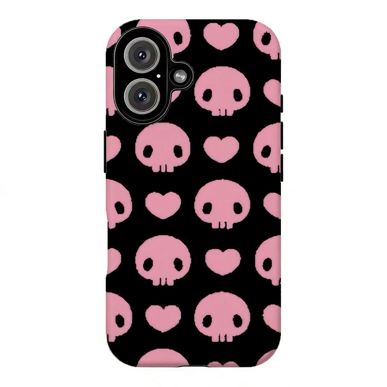 FL-Y2k Emo Skull & Heart Phone Case,Y2K Kawaii Aesthetic Protective Cover For iPhone 11 12 13 14 15 16 17 Air Pro Max for Samsung S26 S25 S24 S23 S22 S21 Case,Gift for her/him