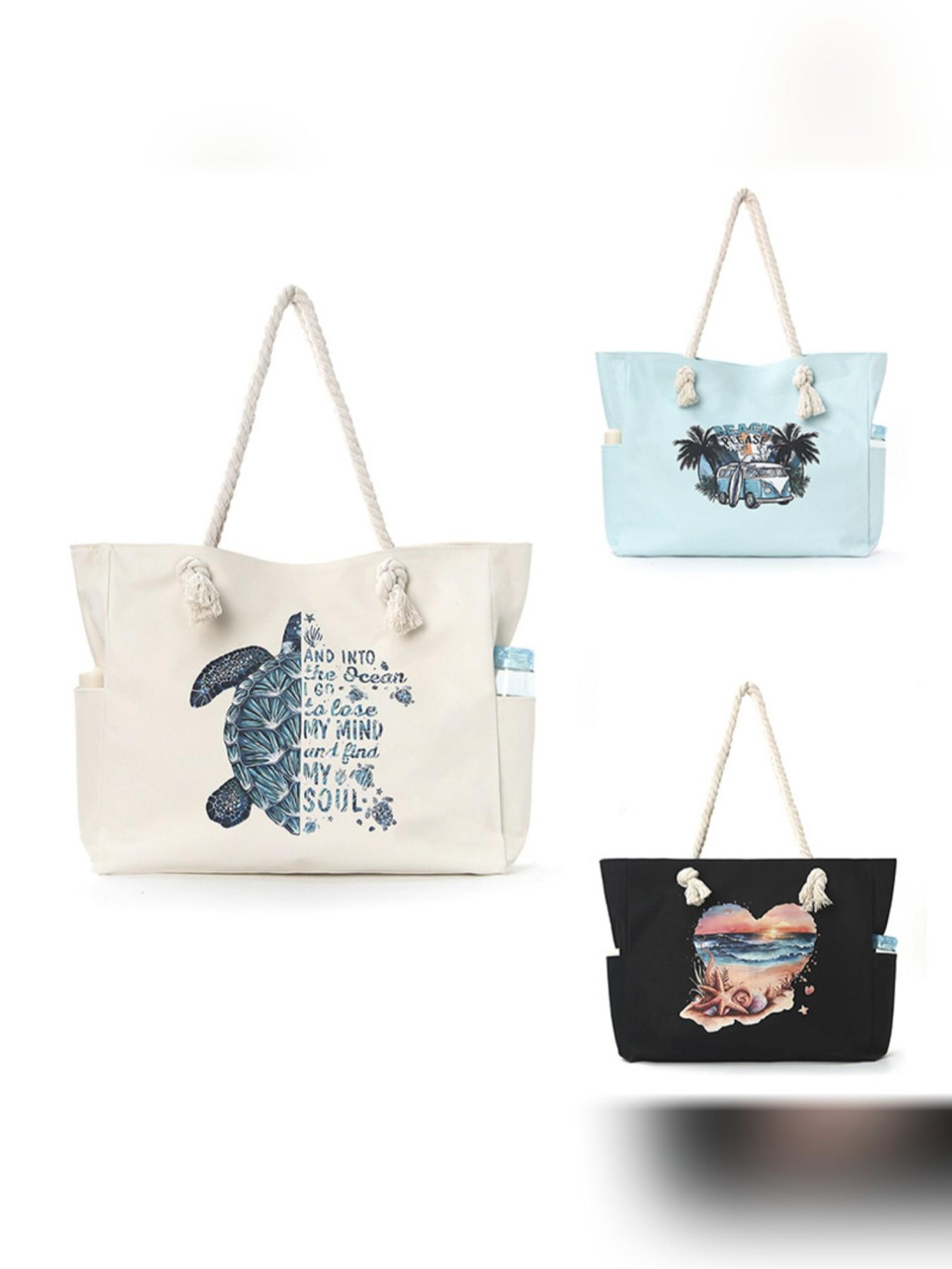 Large Capacity Turtle Beach Bag for Women, Casual Crossbody Backpack, Simple and Versatile Canvas Storage Bag, Ideal for Daily Use and Travel