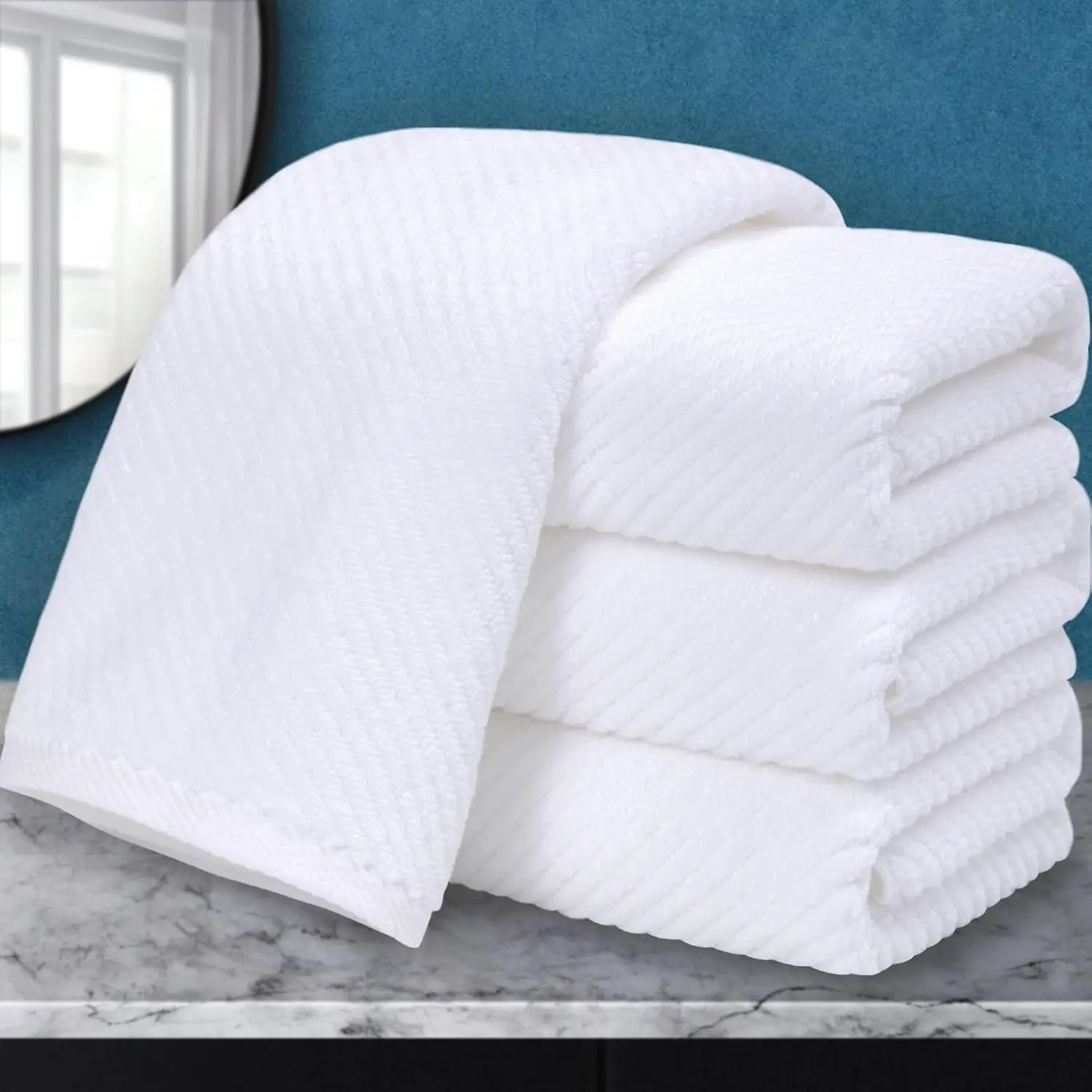 White Hand Towels 4PC, 100% Cotton, 18x28 in | Thick, Quick Dry, Soft, Absorbent, Luxury Towel Gift Set, Suitable For Housewarming, Wedding, Holiday Gift