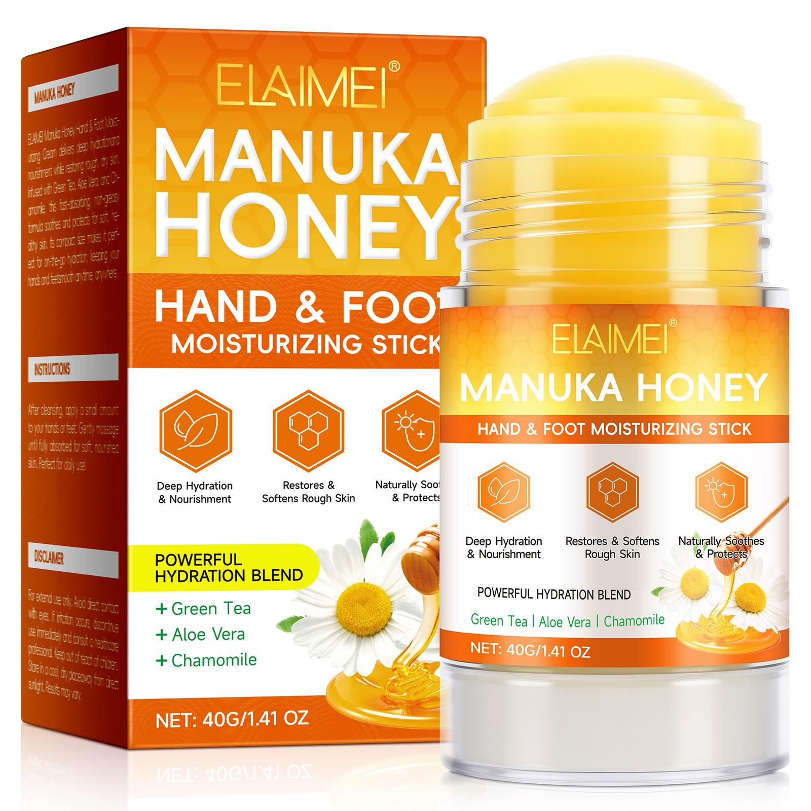 ELAIMEI Manuka Honey Skin Care Stick is designed for dry, cracked skin, providing intense hydration and soothing dryness. It is ideal for dry, flaky areas such as elbows, hands, and feet, delivering visible, rapid moisturization.