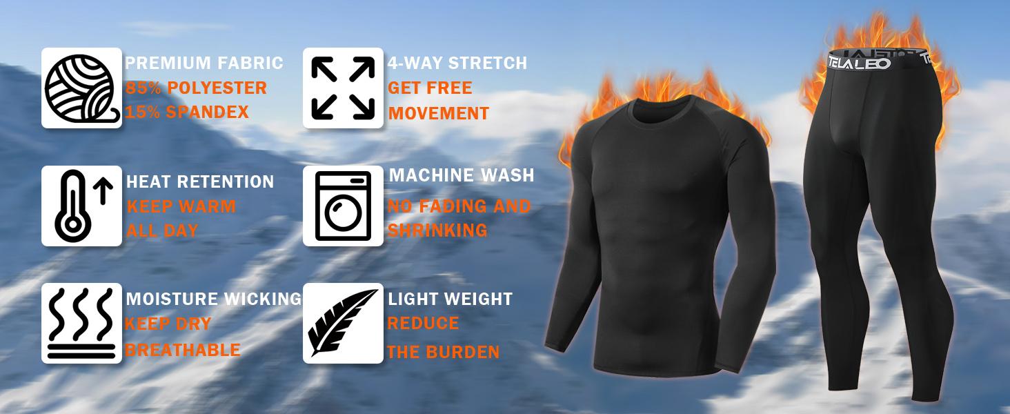 TELALEO 2 Set Mens Thermal Underwear Fleece Lined Long Johns 4 Pcs Base Layer Shirts Pant for Cold Winter Weather Menswear Socks Crewneck Motocross   tiktok shop store   heat tech