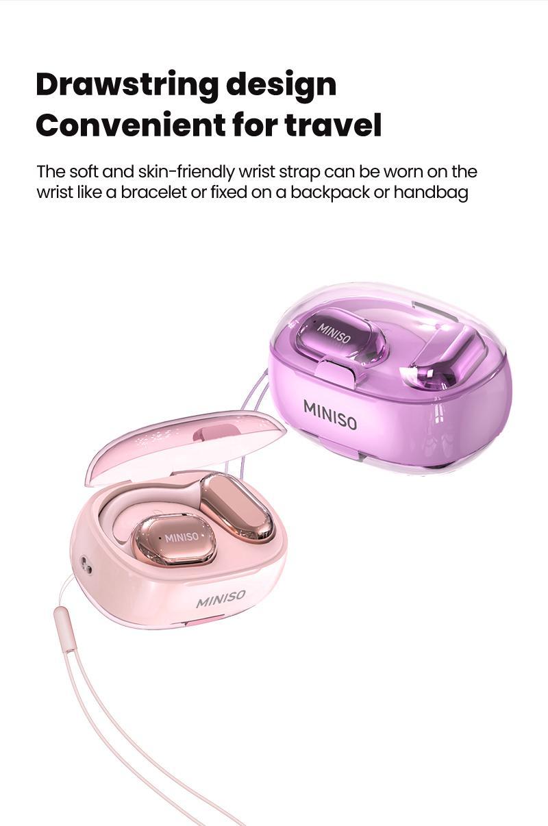 MINISO X39 Open Ear Bluetooth 5.4 Headphones, True Wireless Over Ear Headsets, 40Hrs Long Battery Playtime for Music Work Earphones, Not In Ear Earbuds for iPhone Android Pink Purple Black