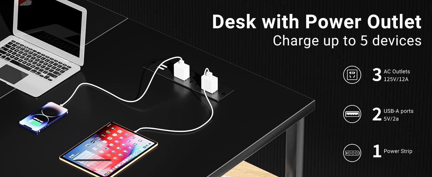 L-Shaped Computer Desk with Hutch, Power Outlets, USB  Monitor Stand, Storage Shelf - for Home Office  Gaming mesa gamer big desk cyber one pro desk