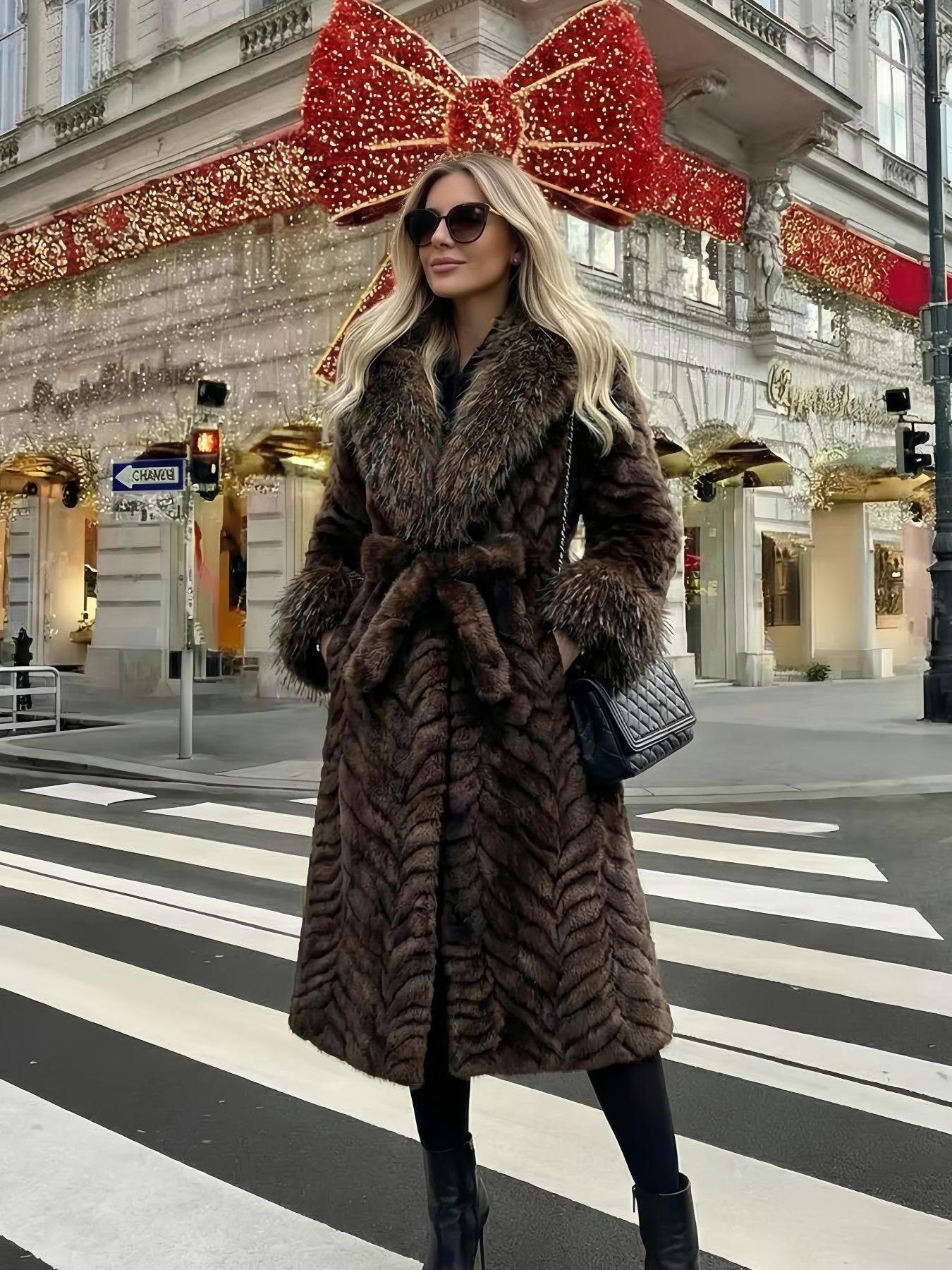 Women's Faux Fur Coat, Womenswear Winter Fashionable Long Sleeve Jacket, Casual Daily Wear Outerwear, Warm & Stylish Design
