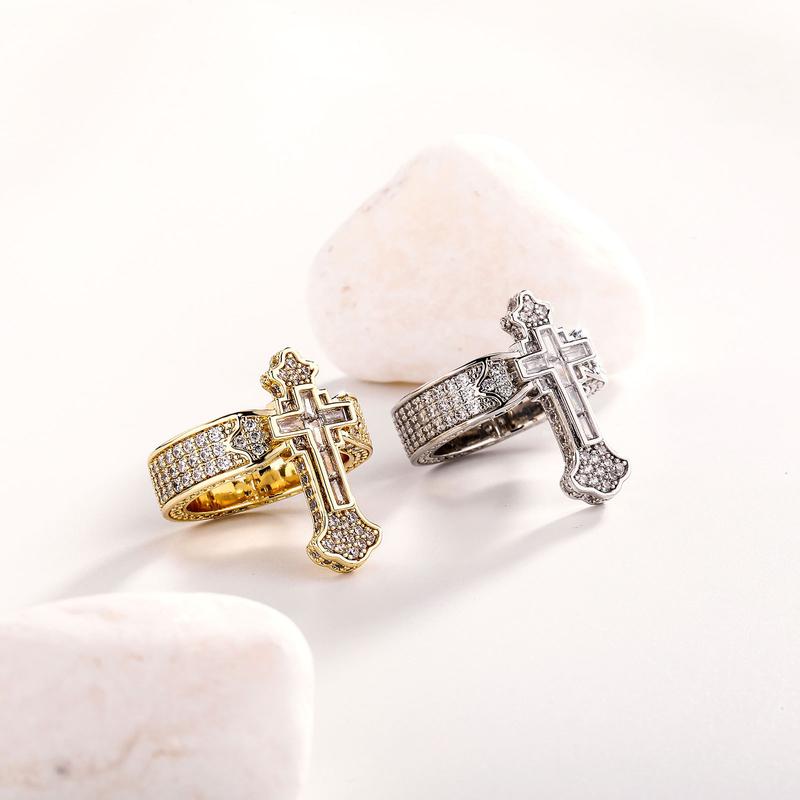 (CR004N) Vintage Crest Cross Ring 5A CZ Hand-Set Antique Finish Unisex Heritage Gift Statement Jewelry for Men & Women