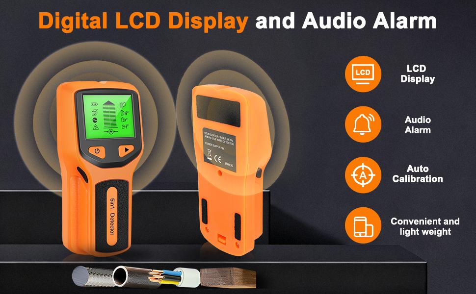 Stud Wall Scanner- 5 in 1 Multifunctional Wall Detector Scanner with HD LCD Display & Audio Alarm for the Center and Edge of Wood,, AC Wire & Studs Detection