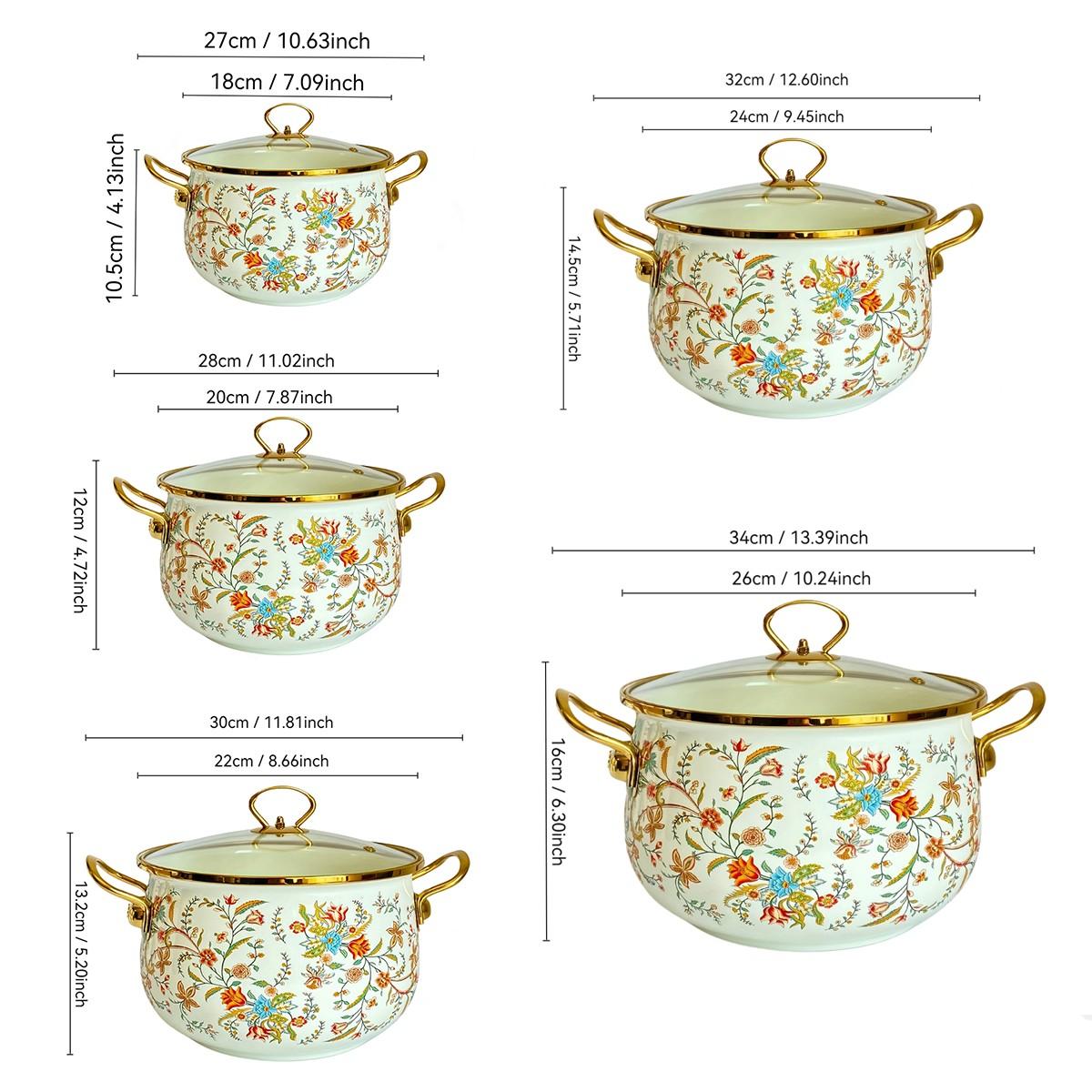 Flower Pattern Stockpot with Lid, Ceramic Soup Pot with Handle, Large Capacity Cooking Pot for Home Kitchen, Double Ear Design