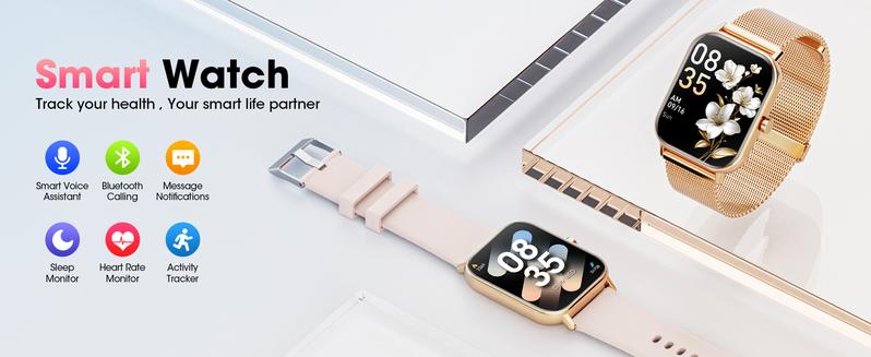 Smartwatch for Men and Women, Bluetooth Calling, 1.85” Display, Fitness Tracker, IP67 Water Resistant, Compatible with Android and iOS, Multifunctional Wristwatch