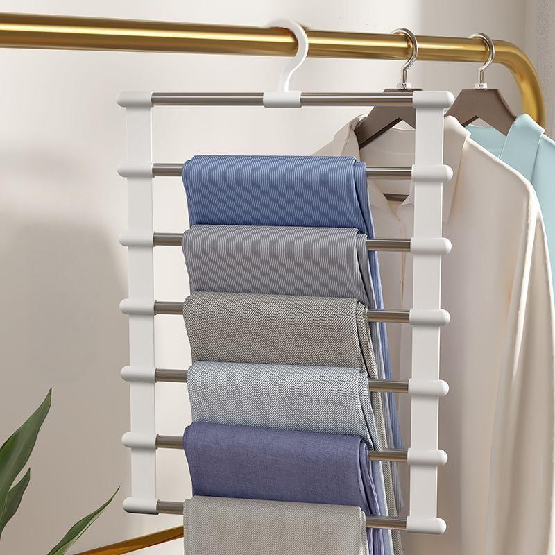 Foldable Pants Organizer Hanger, 2 Multi-Layer Stainless Steel Foldable Lightweight Hangers, Space-Saving for Home Closet, Multifunctional Hanging Clothes Rack