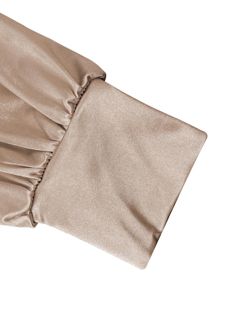 Women's Fashion Long Sleeve Top, Elegant Satin Round Neck Blouse, Suitable for Casual and Formal Office Commute