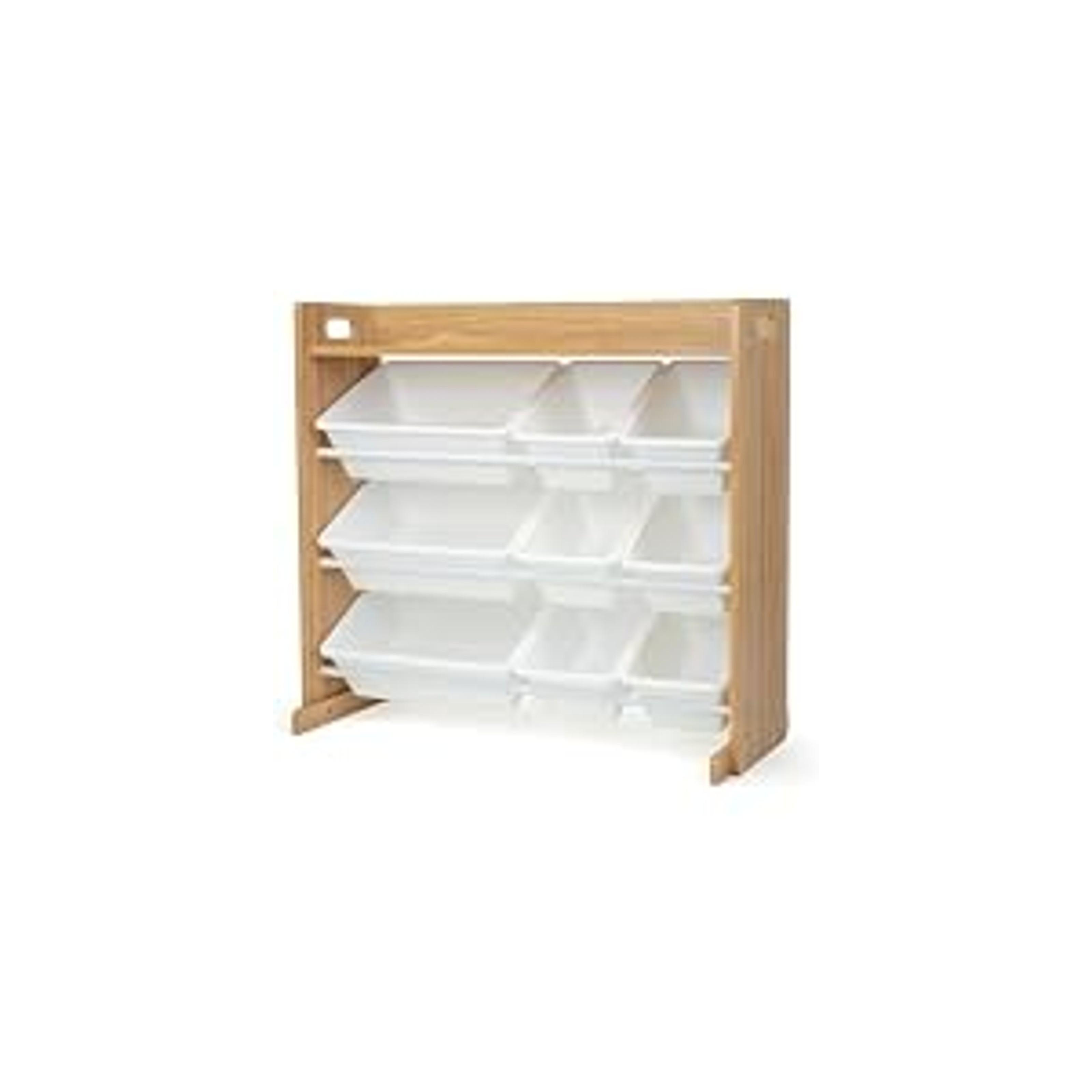 Toy Storage Organizer with 16 Removable Storage Bins for Kids Playroom, 4-Tier Toddler Toy Organization and Storage, Walnut/Primary
