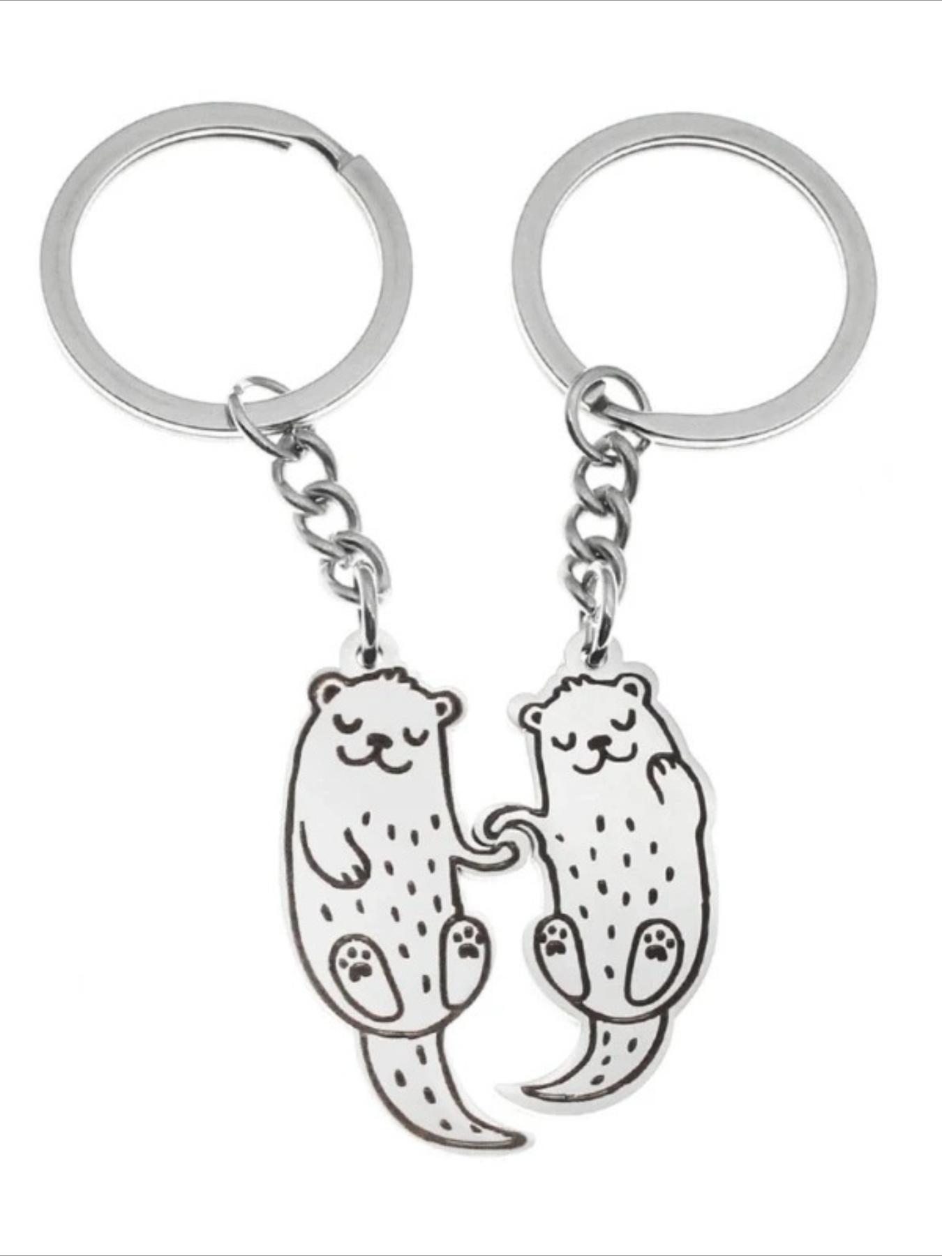 2 Piece Set Cute Otter Animal Keychain Gift Set, Surprise Gift for Couples and Friends, Cartoon Style Casual Jewelry