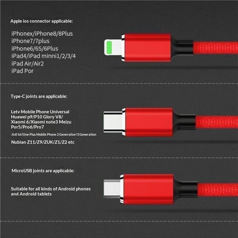 100w Four-In-One Braided Fast Charging Cable, USB Quick Phone Charger, Compatible with iPhone Oneplus Xiaomi Dual Type-C iOS Micro Interfaces