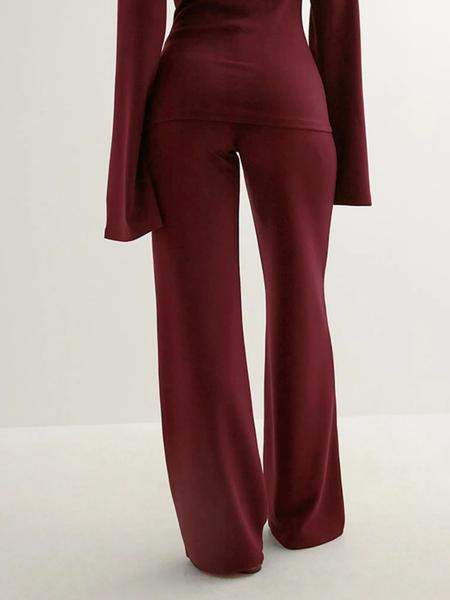 Women's Fall New Round Neck Flare Long Sleeve Top & Elastic Waist Straight Leg Pants Set, Casual Fashion for Daily Wear