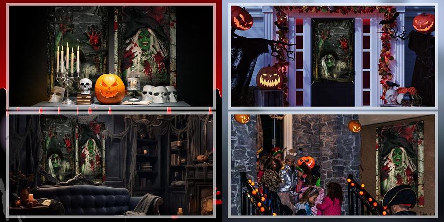 2/3 Pcs Halloween Window Cover Decoration, Bloody Creepy Clown Scene Curtains for Haunted House, Reusable Fabric Horror Decorations for Indoor Outdoor Party, 31 x 47 Inches