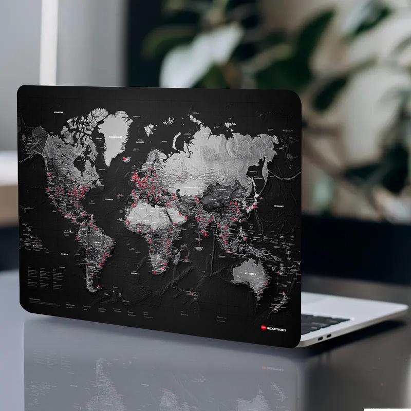 2 World Map Distribution Pattern PVC Laptop Case Sticker - Scratch Resistant, Easy to Stick, Durable Design for HP, Dell, Lenovo