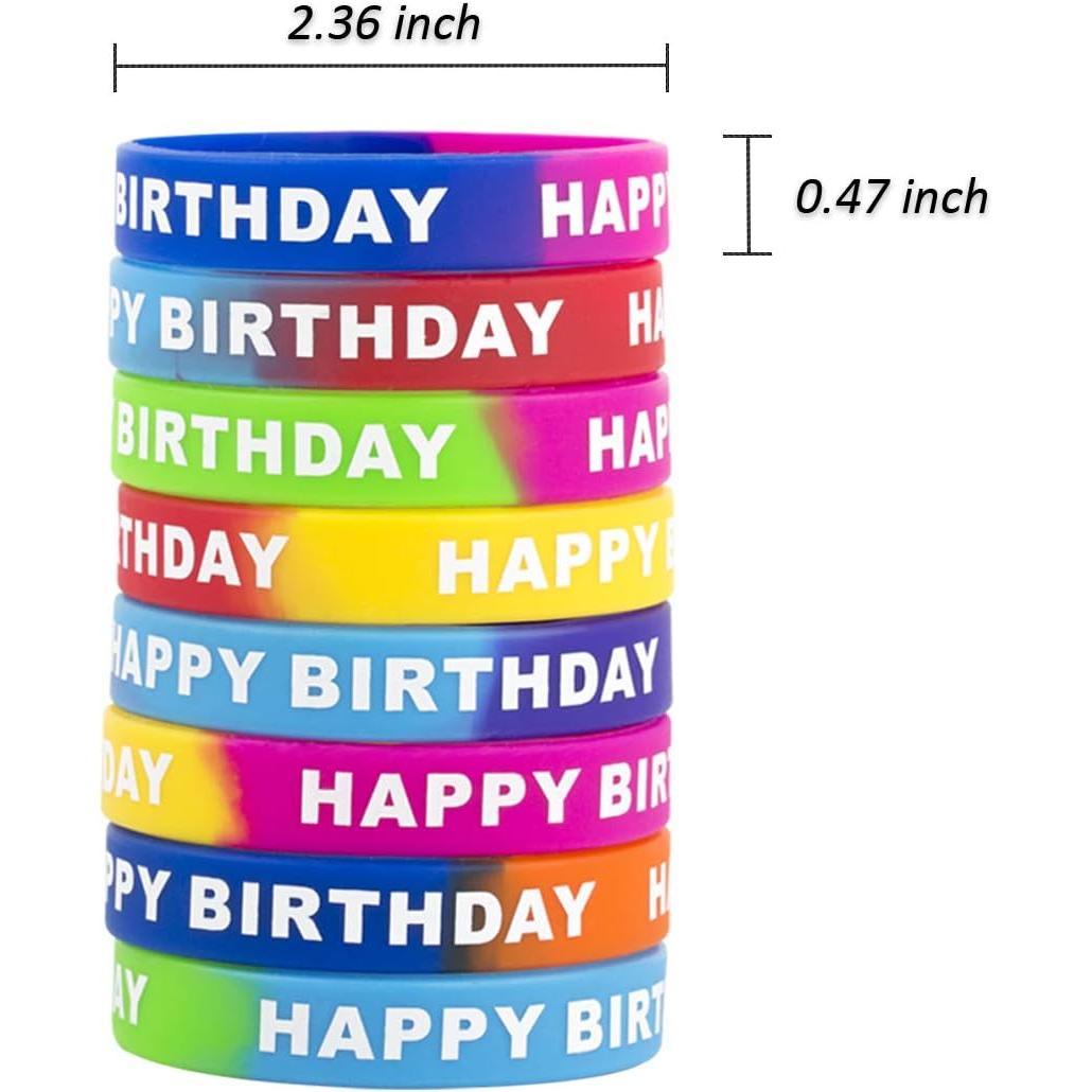 Happy Birthday Rubber Bracelets, 24 count  Wrist bands | Classroom Birthday, Colored, Party Favor Supplies, Stretch, Wristbands for , Student Gifts From Teacher, 8 Styles