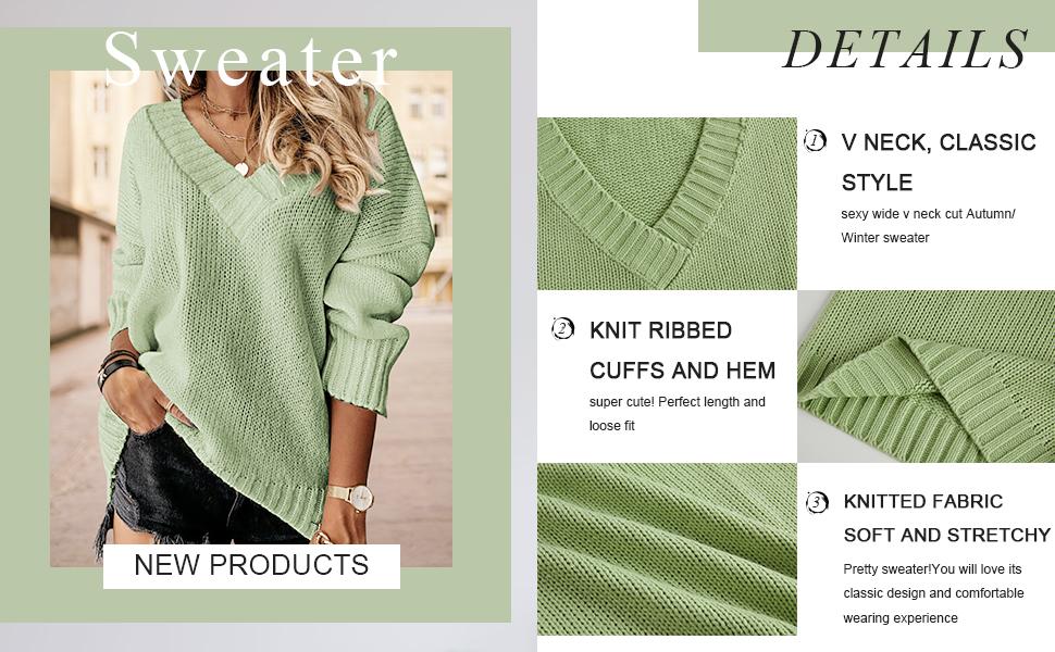 lmily Bela Womens Loose Sweaters Sexy V Neck Long Sleeve Solid Knitted Jumper Pullover Sweatshirt Tops