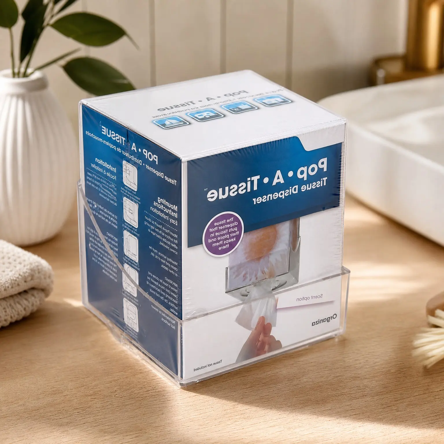Tissue Box Holder for RVs and Trailers, Wall or Cabinet Mount, Dispenses Tissues Upward or Downward, Easy Install, Clear (57101)Gift