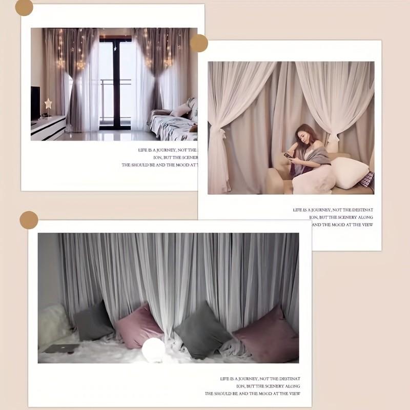 French Romantic Two-Layer Cloth Light-Blocking Finished Home Decoration Curtain, Fashionable Hole Drapery for Living Room, Stylish and Trendy Window Covering