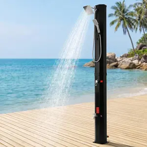 MAMIZO Outdoor Solar Shower, Heated Shower with Shower Head and Foot Shower Tap, 2-Section Pool Shower with Protective Cover for Backyard, Garden, Beach Spa