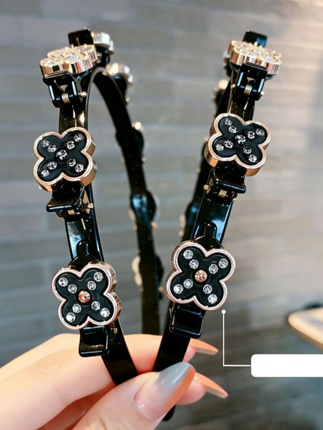 2pcs Women Floral Hair Accessories Set, Four Leaf Clover Casual Geometric Design Headbands & Clips, Perfect for Weddings Parties Daily Wear