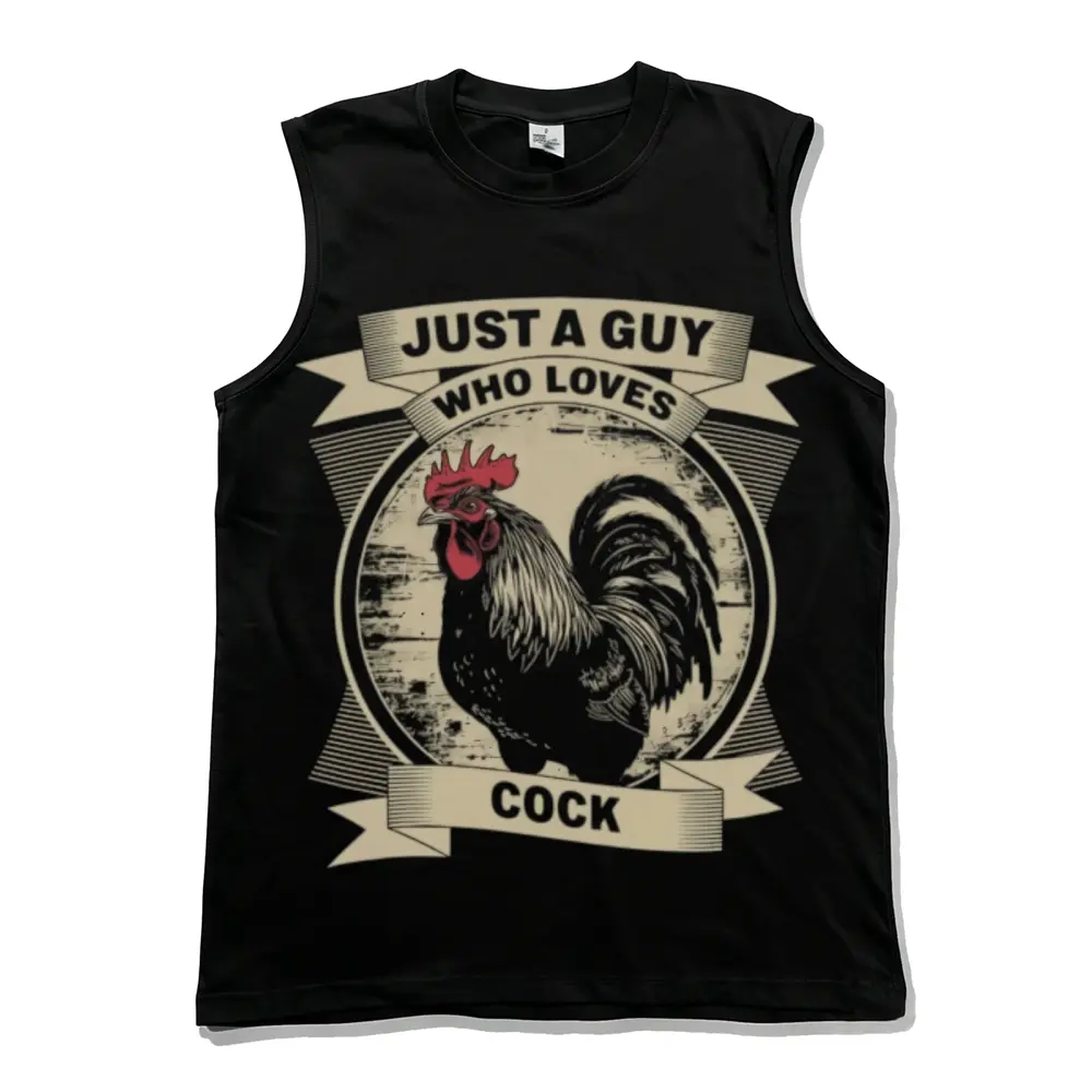 Men’s Cotton Sleeveless Tank Top, Vintage Rooster Graphic Print Vest, Just A Guy Who Loves Cock Retro Distressed Tee, Casual Loose Fit Gym Workout Sleeveless Shirt, LGBT Pride Funny Graphic Tank for Daily Outdoor Wear