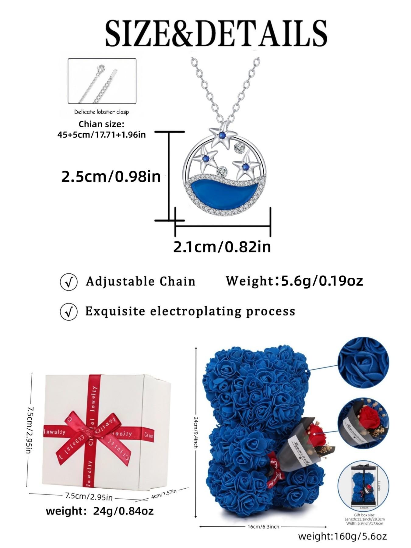 Round Starry Waves · Ocean Diamond Original unique little starfish gem necklace, fresh and elegant.Paired with a preserved rose & teddy bear gift box.Perfect mysterious gift for birthdays, Valentine’s Day, Mother’s Day and Christmas.