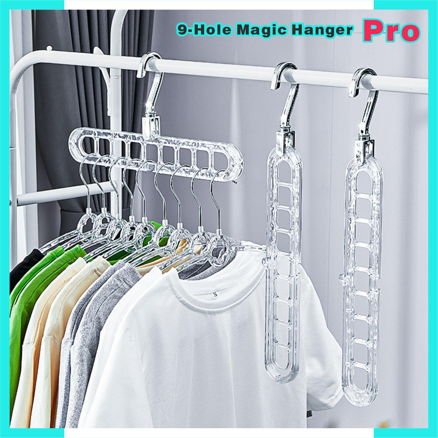 3/5-Pack Heavy-Duty Foldable Plastic Hangers Pro with 9 Holes - Anti-Slip, Space-Saving Clothes Organizer for Closet, Wardrobe, and Dorm Storage