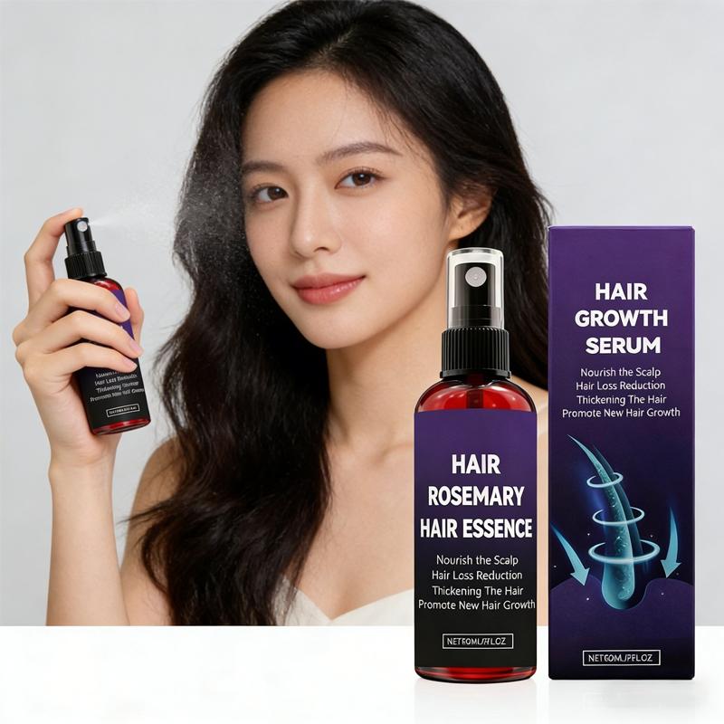 Rosemary Hair Essence Spray, Glossy Moisturizing Hair Care, Smooth and Voluminous, No-Rinse Nutrient Liquid Treatment