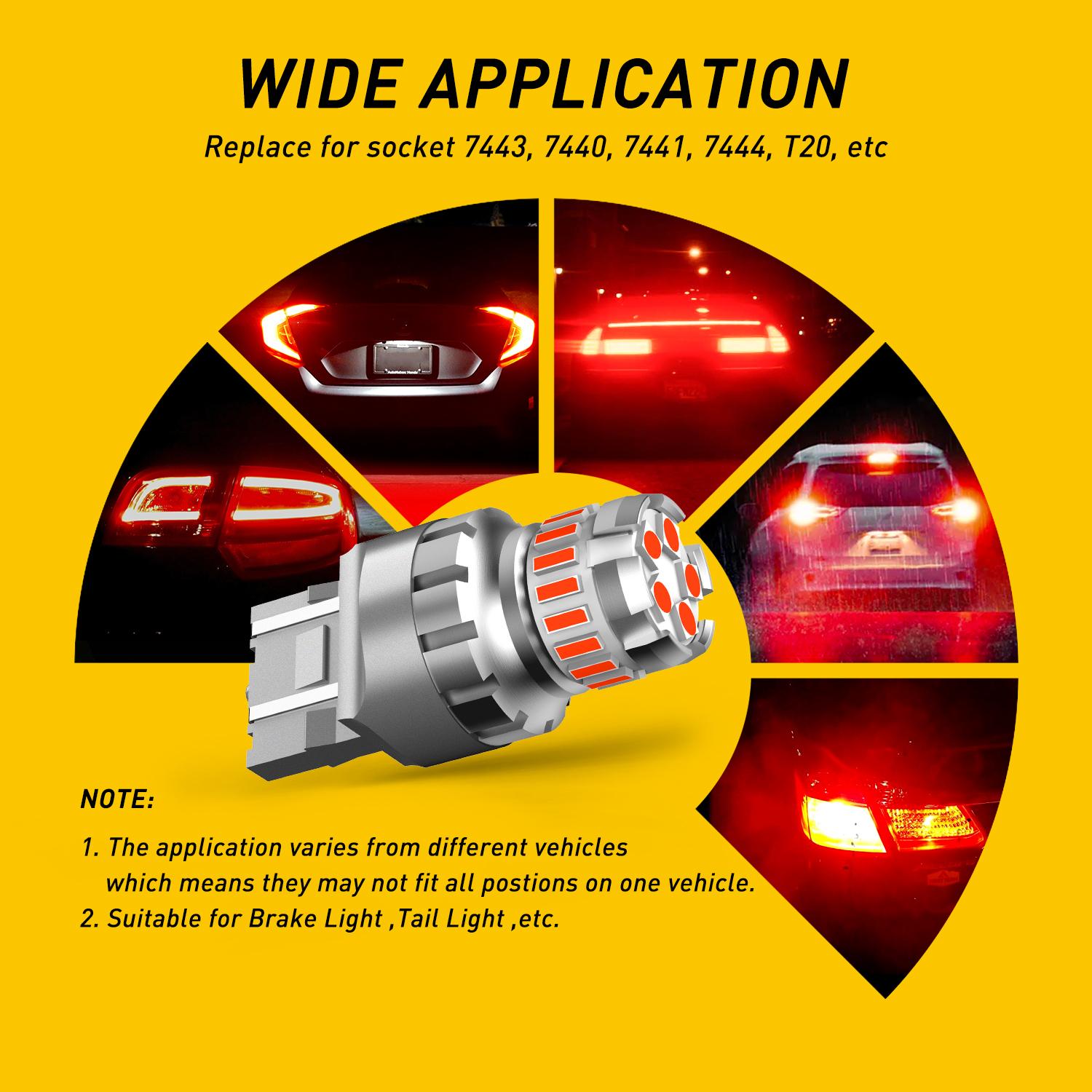 AUXITO Red LED Strobe Tail Brake Light Bulb, CANBUS Ready 7440/7443 OR 3156/3157 LED Flashing Stop Bulbs (Not Universal), 2800LM 300% Brighter Plug and Play, for Backup Light, Tail Light, Brake Light, Turn Signal Light, Parking Light, Pack of 2
