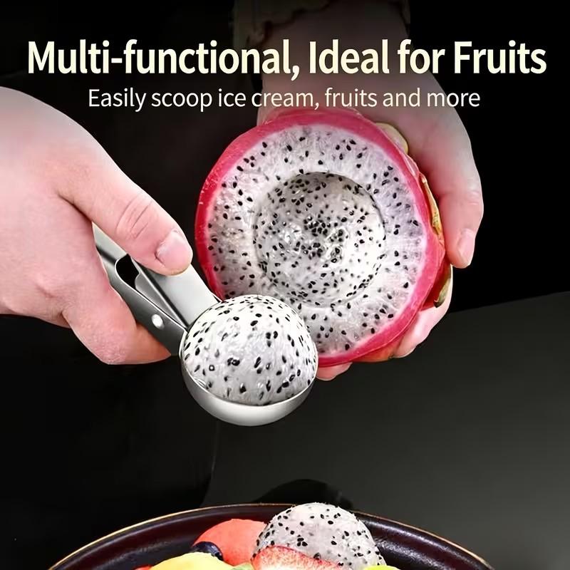 3 piece Food-Grade Stainless Steel Ice Cream Scoop Baller, Dual-Purpose for Commercial & Home Use, Special Tool for Watermelon Fruit Ice Cream, Professional Design Comfortable Grip, Kitchen Baking Dessert Shop Tool
