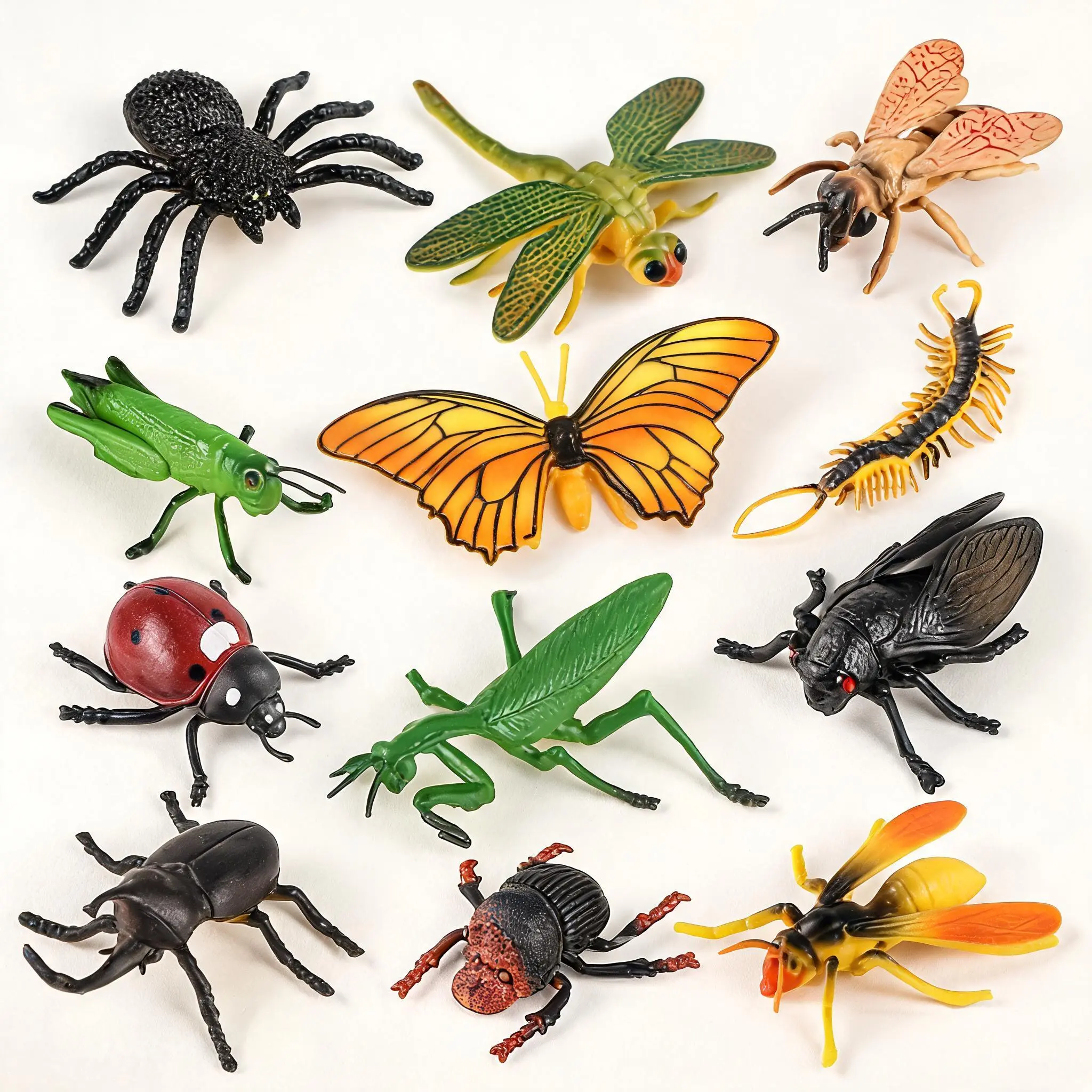 12 Realistic Insect Ornaments Figures, Spider Butterfly Dragonfly Centipede Prank Decorations, April Fools Halloween Christmas Easter Festival Props, Figurine Set