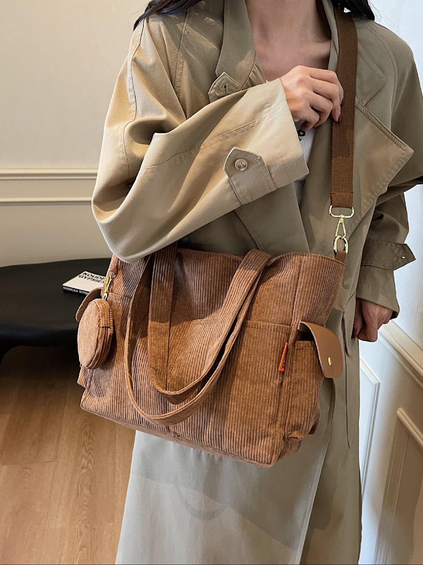 Women's Solid Color Tote Bag & Coin Purse, Fashionable Large Capacity Shoulder Bag & Coin Purse, Casual Trendy Versatile High-quality Daily Commuting Bag Set