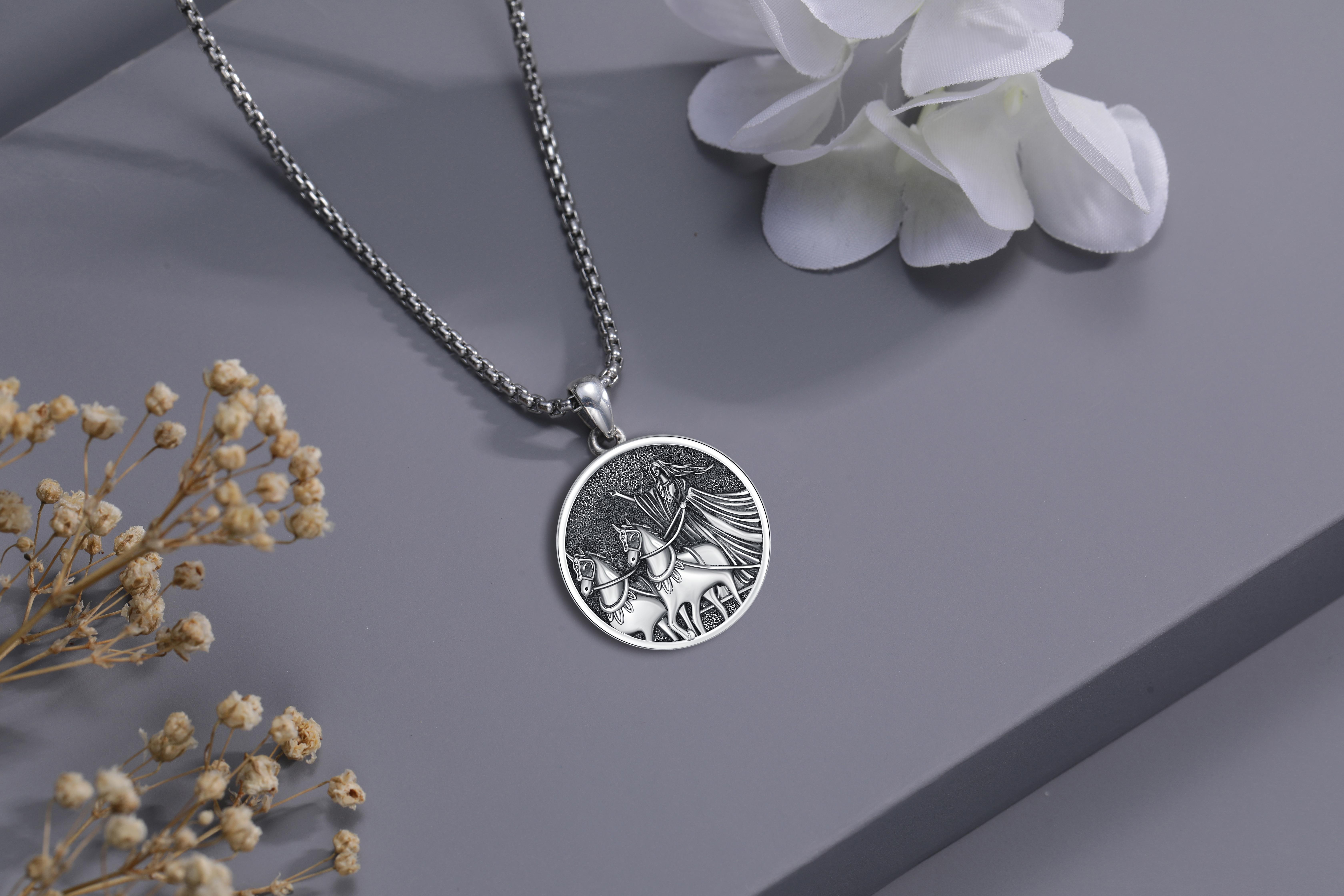 DRINSPER Nyx Necklace 925 Sterling Silver Pendant Nyx the Goddess of Night and Darkness from Greek Mythology Pagan Jewelry for Women