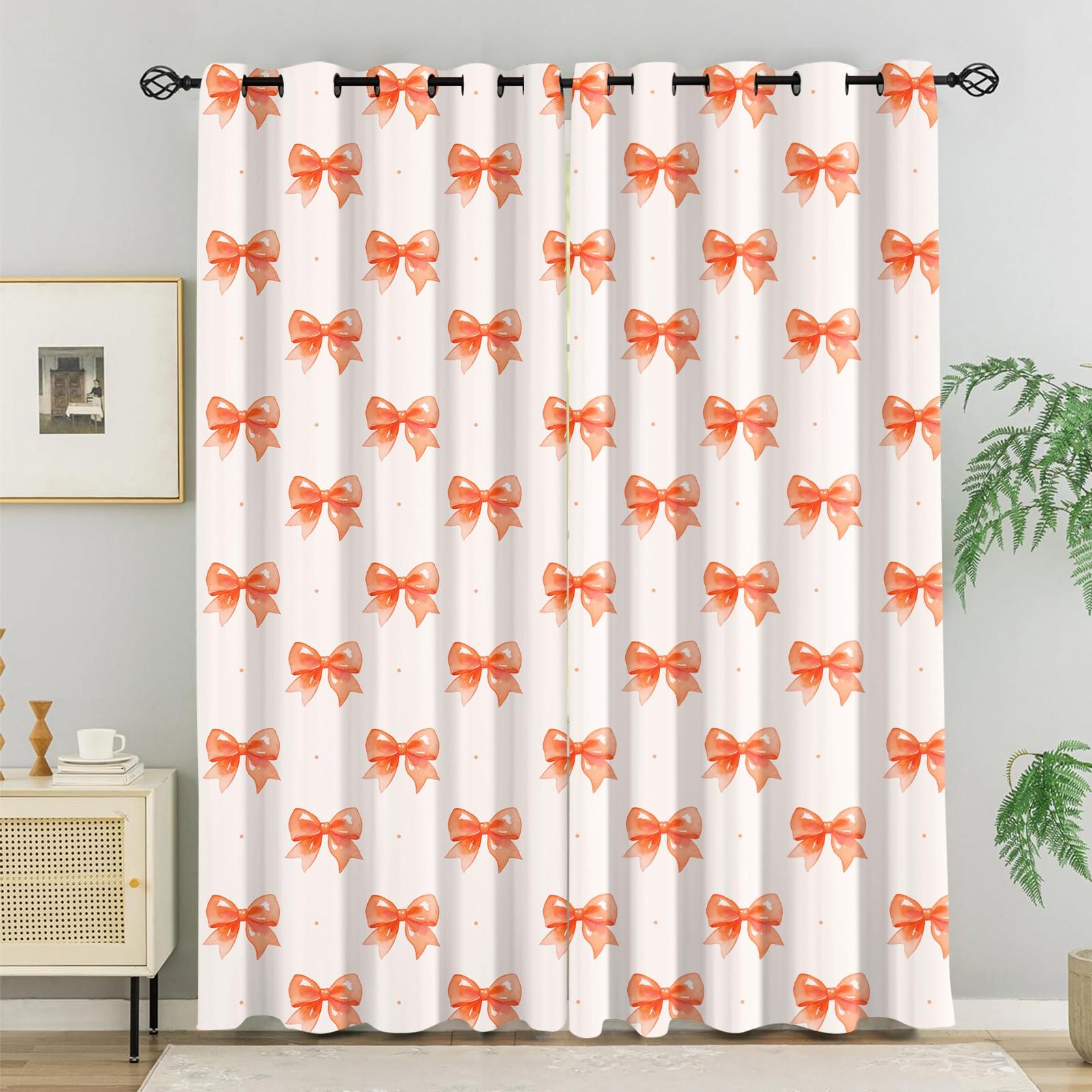 2Pcs Cute Bow Knot 80% Blackout Curtains, Fresh Pastel Ribbon Design Curtains for Bedroom & Living Room, Warm Gift for Teen Girls and Women
