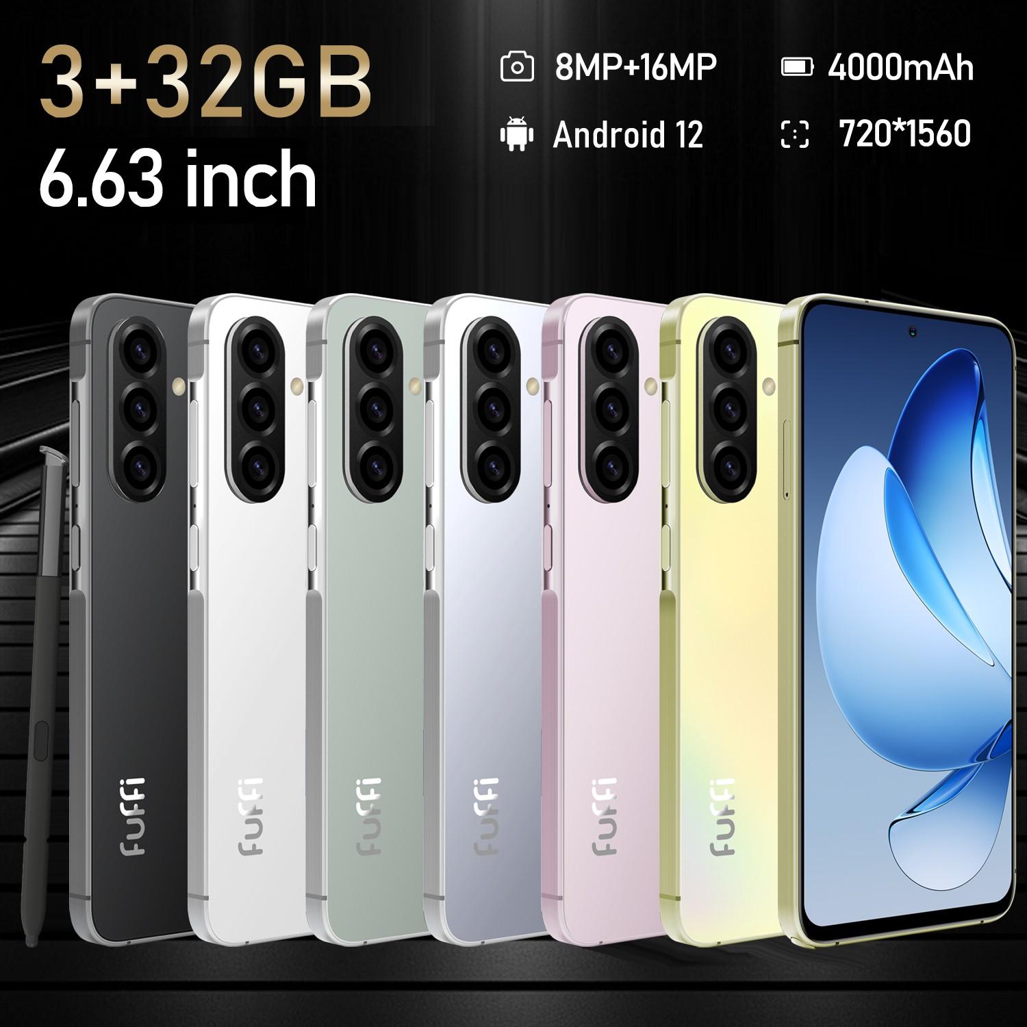 FUFFi-S25 PRO Fashion Pro Mobile Cellphone Smartphone; 6.63-inch screen, 4G unlocked, 3GB RAM + 32GB ROM, 4000mAh battery, 8MP + 16MP high-definition cameras, stylus-enabled, GPS, Android 12 phone