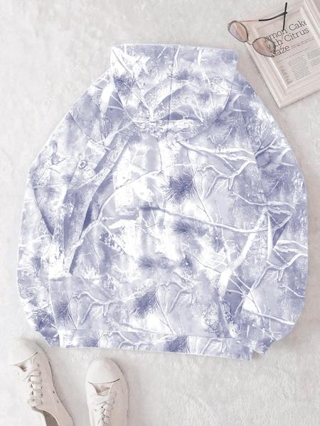 Unisex Casual Branch Print Hoodie, Long Sleeve Loose Fit Pullover, Graduation & Back-To-School Wear, Fall Fashion Streetwear