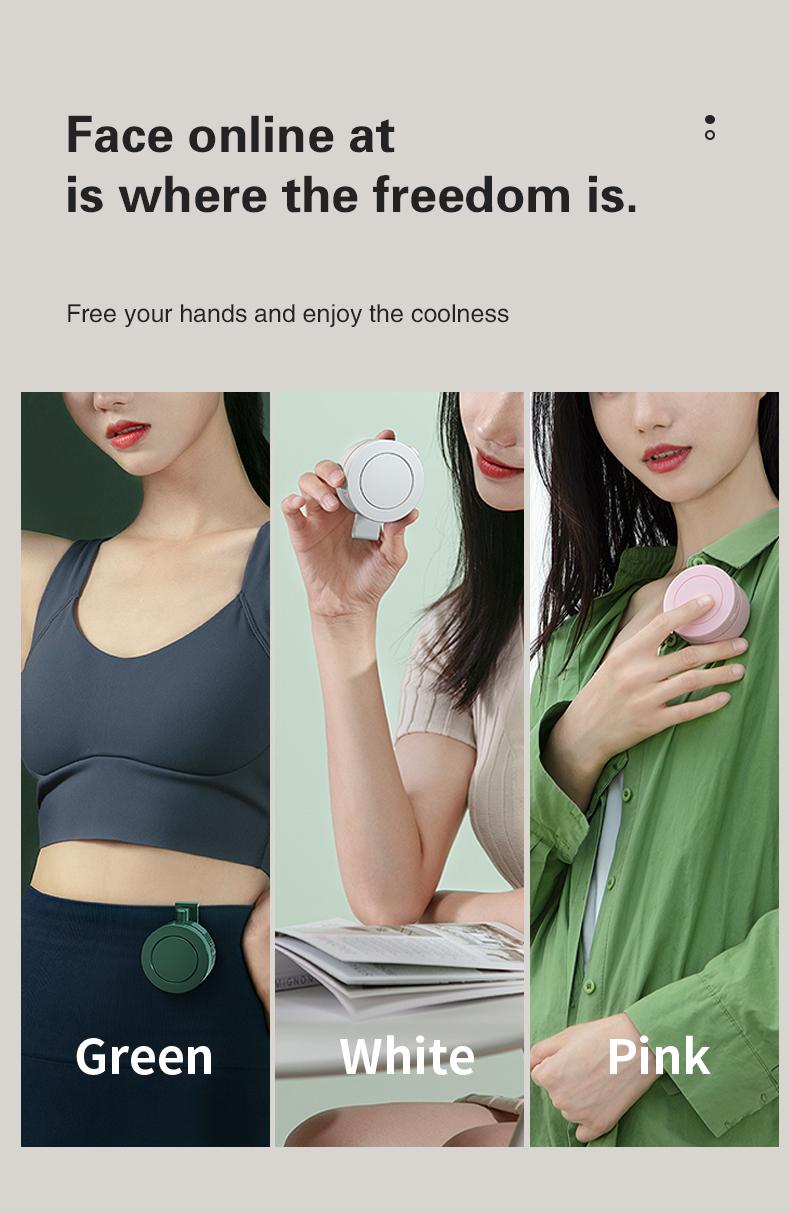 Mini Wearable Waist Fan – 360° Rotating Bladeless Airflow, USB or Battery Operated, Hands-Free Cooling for Hiking, Farming, and Camping