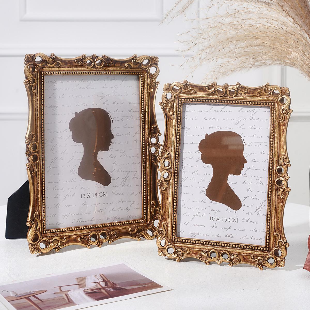 Vintage Resin Photo Frame, European Elegant Floral Design, Hand-Painted Home Decor, Ideal for Photo Display and Photography Props